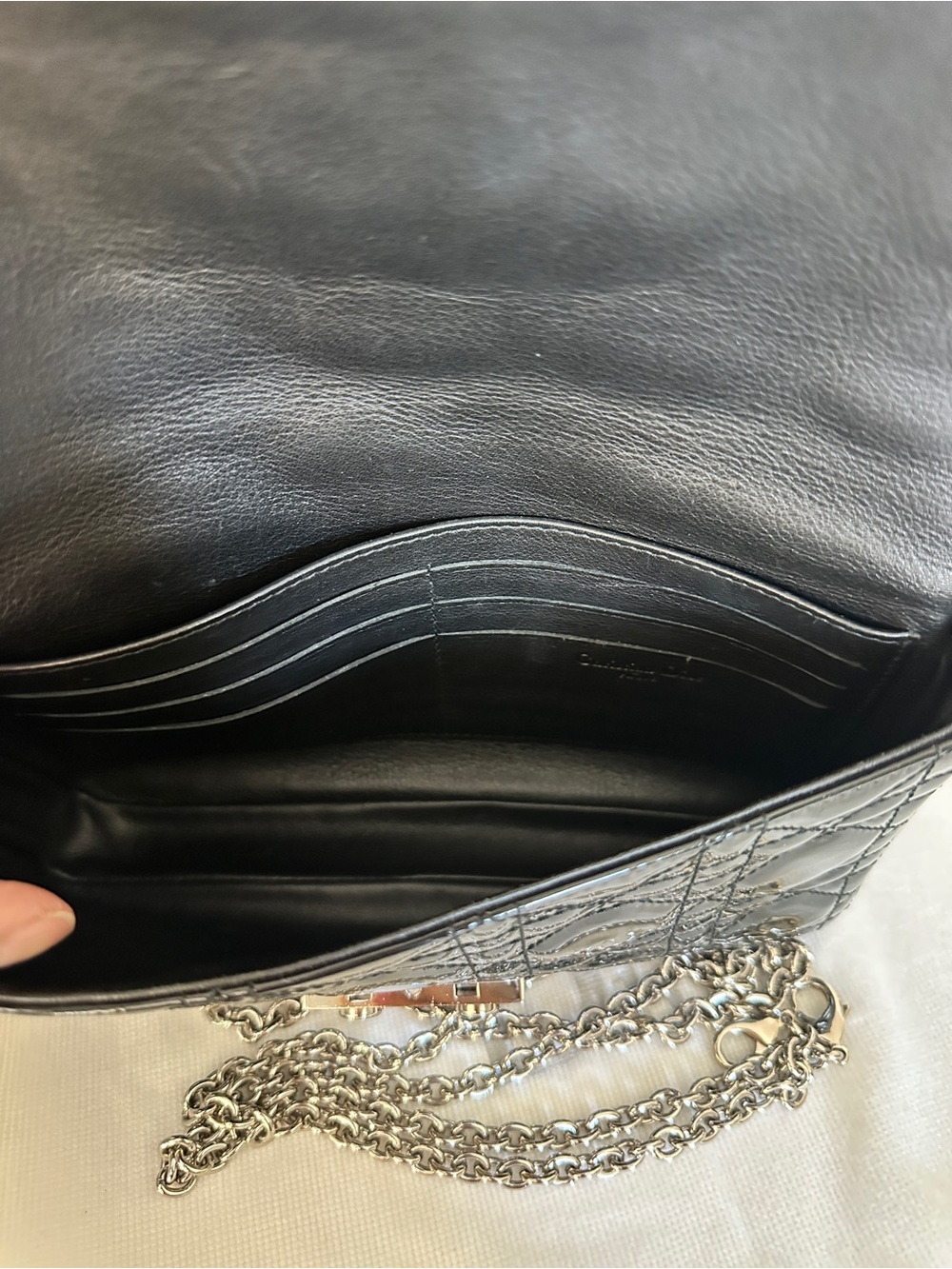 Dior Black Patent Quilted Crossbody with Silver Chain - Picture 4 of 9